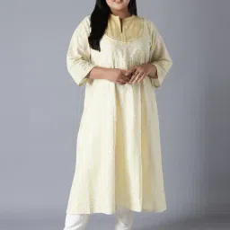 W Beige Cotton Embroidered A Line Kurta-image-22