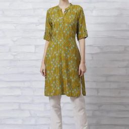 Rangriti Lime Green Printed Straight Kurta-image-11