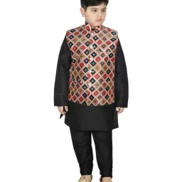 SG Yuvraj Kids Cream & Black Printed Full Sleeves Kurta Set-image-70