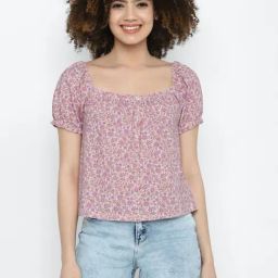 American Eagle Outfitters Purple Cotton Floral Print Top-image-74