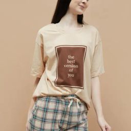 Ginger by Lifestyle Beige Cotton Regular Fit Printed T-Shirt-image-32