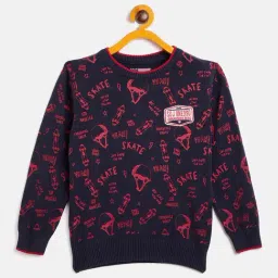 Duke Kids Navy Printed Full Sleeves Sweater-image-90