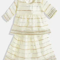 READIPRINT FASHIONS Kids Light Yellow Lace Full Sleeves Kurti With Skirt-image-98