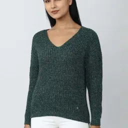 Van Heusen Green Cotton Self Pattern Sweater-image-83