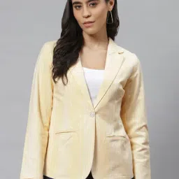 Cottinfab Yellow Cotton Striped Blazer-21