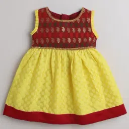 Many Frocks Kids Maroon & Yellow Cotton Printed Dress-image-66