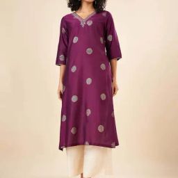 Rangmanch by Pantaloons Purple Embroidered Straight Kurta-image-68