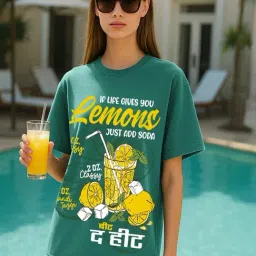 Bewakoof Women's Aventurine Green Lemonade Graphic Printed Oversized T-Shirt-picture-14
