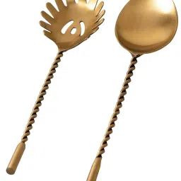 Nestroots Salad Serving Spoon Set with Long Handle Set of 2 for Dining Table Kitchen Serving Gold image 2