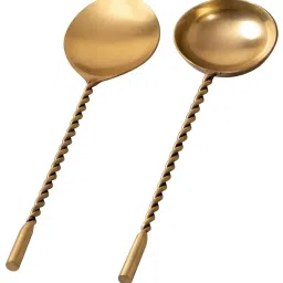 Nestroots Serving Spoon Set with Long Designer Handle Set of 2 for Dining Table/Kitchen  Dinner Gold image 2