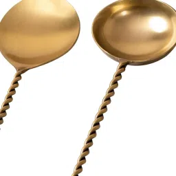 Nestroots Serving Spoon Set with Long Designer Handle Set of 2 for Dining Table/Kitchen  Dinner Gold image 3