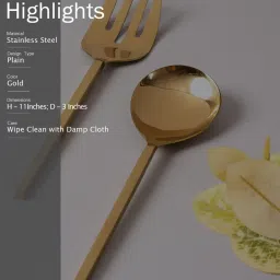 Nestroots Serving Spoon Set with Long Designer Handle Set of 2 for Dining Table/Kitchen  Dinner Gold image 5