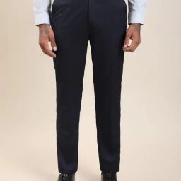 Turtle Blue Polyviscose Stertch Slim Fit Self Design Formal Trousers-picture-2