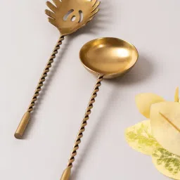 Nestroots Salad Serving Spoons with Long Twist Handle Set of 2 for Dining Table Kitchen Gold image 1