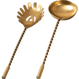 Nestroots Salad Serving Spoons with Long Twist Handle Set of 2 for Dining Table Kitchen Gold image 2