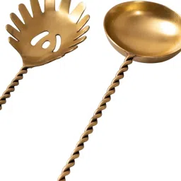 Nestroots Salad Serving Spoons with Long Twist Handle Set of 2 for Dining Table Kitchen Gold image 3