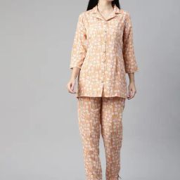 Cottinfab Peach Printed Co-Ord Set-image-37
