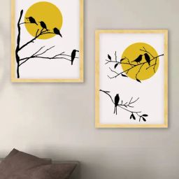 Art Street Boho 3D Printed Yellow Engineered Wood Wall Art (Set of 2)-image-14