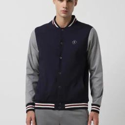 Van Heusen Flex Navy Regular Fit Colour Block Bomber Jacket-image-46