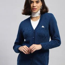 Monte Carlo Navy Wool Self Design Cardigan-24