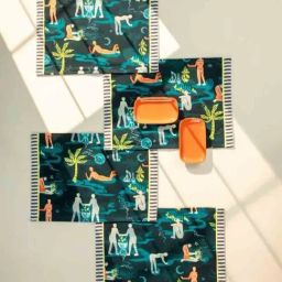 Freedom Tree Printed Teal Cotton Canvas Table Cloths-22