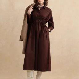 RAREISM Brown Cotton Blend Solid Long Sleeves Dress-image-28