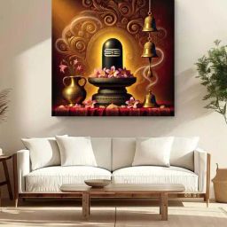 999Store Brown Canvas Shivlinga Puja Painting-40