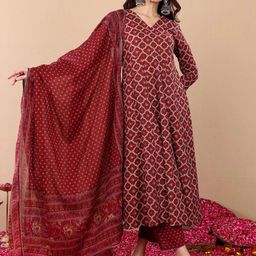 DIVASTRI Women Ethnic Motifs Printed Regular Kurta with Trousers & With Dupatta image 5