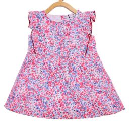 Creative Kid's Girls Pink & Blue Cotton Floral Dress-picture-17
