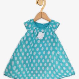 Creative Kid's Girls Turquoise & White Printed Dress-image-101