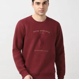 Peter England Maroon Cotton Regular Fit Logo Printed Sweatshirt-picture-35