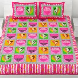 Living Roots Printed Pink 240 TC Cotton Bedsheet with 2 Pillow Covers-image-93