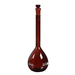 RELIGLAS 50 ml Wide Mouth Amber Interchangeable Stopper Volumetric Flask Accuracy Class A, 01.A82.13-11