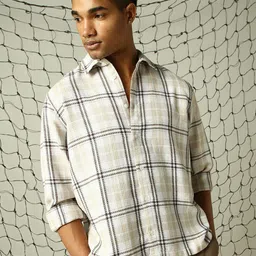 Hubberholme Men Classic Windowpane Checks Textured Fabric Oversized Casual Shirt-image-89
