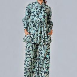 ARAVALII Floral Printed Peplum Top With Palazzo Co-Ords-image-24