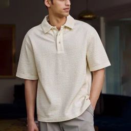 Andamen Off White Relaxed Self Design Polo T-Shirt-image-43