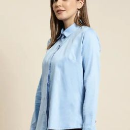 Hancock Blue Solid Pure Cotton Satin Regular Fit Formal Shirt-image-36
