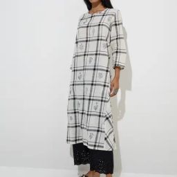 Utsa by Westside White Checkered Cotton A-Line Kurta-41