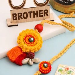 NVR Yellow Sea Shell Round Floral Design Bhaiya Bhabhi Rakhi Combo-picture-29