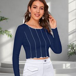 DressBerry Women Striped Print Round Neck Crop Top-image-55