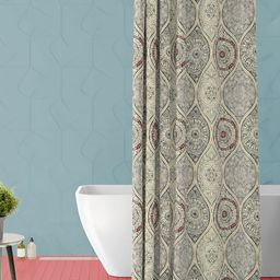 ArtzFolio Beige & White Ethnic Motifs Printed Waterproof Shower Curtain-image-8