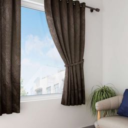 SWAYAM Brown Jacquard Black Out Window Curtains-image-49