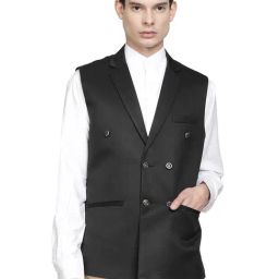 TAHVO Black Cotton Slim Fit Waistcoat-image-16