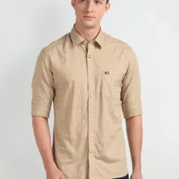 Arrow Beige Cotton Slim Fit Striped Shirt-picture-16