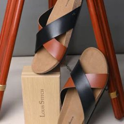 Louis Stitch Men's Black & Tan Cross Strap Sandals-picture-29