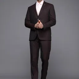 Louis Philippe Men Navy Blue Self Design Slim Fit Single Breasted Formal Three-Piece Suit-image-34