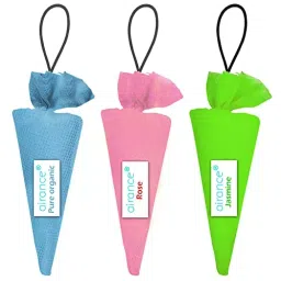 Airance 60 g Each Rose, Pure Organic & Jasmine Fragrance Hanging Camphor Cone Car Air Freshener Combo (Pack of 3)-image-41