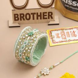 NVR Green Artificial Stones Bhaiya Bhabhi Rakhi Set, Combo for Rakshabandhan-16