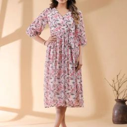 Janasya White Printed Casual Dress-image-85