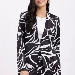 Fablestreet Black & White Printed Blazer-image-86